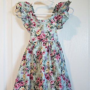 Floral Mint Cotton Dress - 3T